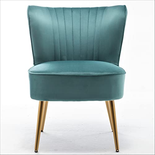 Container Furniture Direct Modern Velvet Accent Chair for Living Room, Bedroom, or Entryway, Stylish and Comfortable Armless Design with Metal Legs, Teal - color: Teal