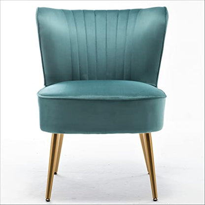 Container Furniture Direct Modern Velvet Accent Chair for Living Room, Bedroom, or Entryway, Stylish and Comfortable Armless Design with Metal Legs, Teal - color: Teal