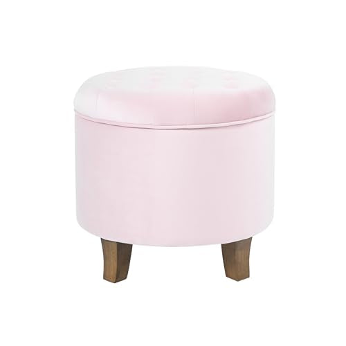 HomePop by Kinfine Fabric Upholstered Round Storage Ottoman - Velvet Button Tufted Ottoman with Removable Lid, Pink, Small - color: Pink