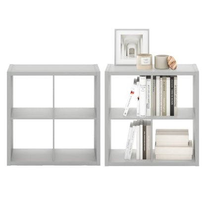 Furinno Cubicle Book Shelf Set of 2, 4-Cube Bookshelf, Light Grey | 14.6 x 30 x 30, 1.2" Thick Frame Bookcase with Reversible Open Back, for Living Room, Bedroom, Home Office - color: Light Grey, size: Set of 2, 4-Cube