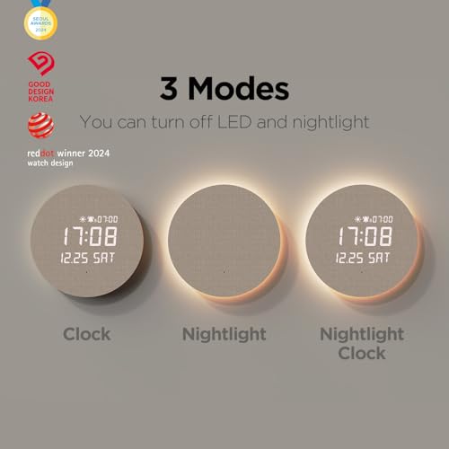 mooas Full Moon LED Silent Wooden Digital Wall Clock with Remote Control, Backlight Nightlight Digital Wood Wall Clock, Sunrise Alarm Melody, 5 Level Brightness Modern Decorative Office Livingroom - color: Full Moon