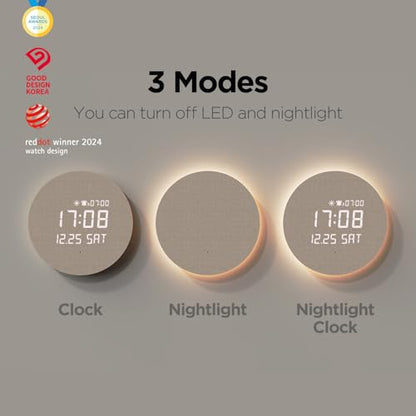 mooas Full Moon LED Silent Wooden Digital Wall Clock with Remote Control, Backlight Nightlight Digital Wood Wall Clock, Sunrise Alarm Melody, 5 Level Brightness Modern Decorative Office Livingroom - color: Full Moon