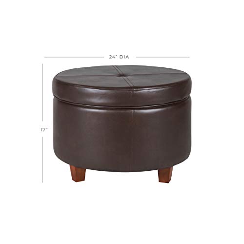 HomePop 24" Round Leatherette Storage Ottoman - Chocolate Brown - color: Brown Faux Leather