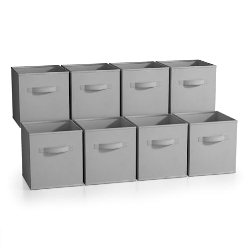 Sorbus Fabric Storage Cubes - 8 Foldable Storage Bins for Organizing Pantry, Cubbies, Toy Box - Clothes Storage & Closet Organizer - 11 Inch Collapsible Cube Baskets for Shelves with Handle - color: Gray 8 Pack, size: 11 Inch