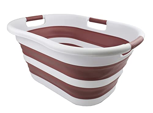 SAMMART 40L (10.5 gallon) Collapsible Plastic Laundry Basket - Foldable Pop Up Storage Container/Organizer - Portable Washing Tub - Space Saving Hamper/Basket (1, White/Dusky Pink) - color: White/Dusky Pink