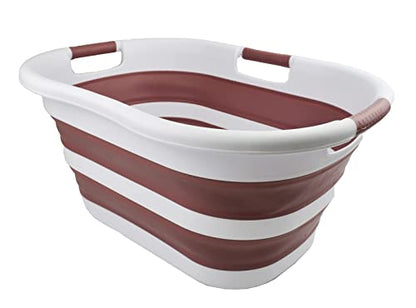 SAMMART 40L (10.5 gallon) Collapsible Plastic Laundry Basket - Foldable Pop Up Storage Container/Organizer - Portable Washing Tub - Space Saving Hamper/Basket (1, White/Dusky Pink) - color: White/Dusky Pink
