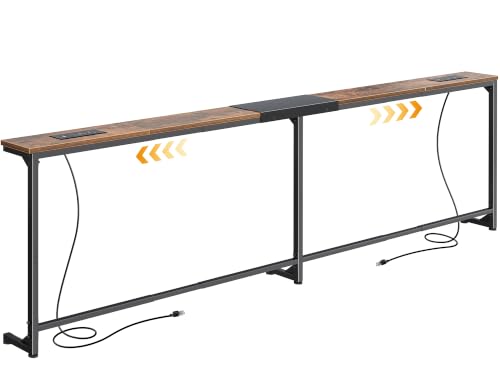 Huuger 78.7-94.5'' Extendable Behind Couch Table with Outlets, Rustic Brown | Stepless Length Adjustment, 2 Power Stations with USB-C Ports, Long Console Table, Slim Sofa Table - color: Rustic Brown, size: 78.7- 94.4"W x 29.5"H