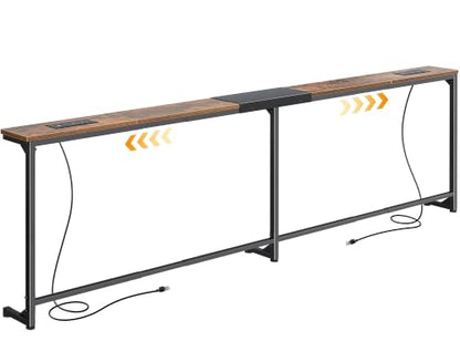 Huuger 78.7-94.5'' Extendable Behind Couch Table with Outlets, Rustic Brown | Stepless Length Adjustment, 2 Power Stations with USB-C Ports, Long Console Table, Slim Sofa Table - color: Rustic Brown, size: 78.7- 94.4"W x 29.5"H