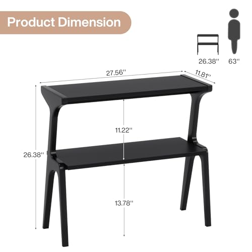 Solid Wood End Table | 2-Tier Side Table with Storage Shelf, Accent Slim Bedside Table for Sofa, Living Room, Bedroom, Small Space, Black - color: Black
