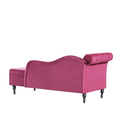 60" Modern Velvet Chaise Lounge Indoor,Upholstered Lounge Chair with Left Armrest and Lumbar Pillow, Button Tufted Lounge Sofa for Living Room Bedroom Office,Mini Chaise Longue Sofa (Burgundy) - color: Burgundy