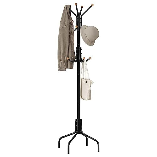 SONGMICS Coat Rack Freestanding, Metal Coat Rack Stand with 12 Hooks and 4 Legs, Holds Clothes, Hats, and Bags, for Entryway, Living Room, Bedroom, Black URCR031B01 - color: Black, style: 12 hooks