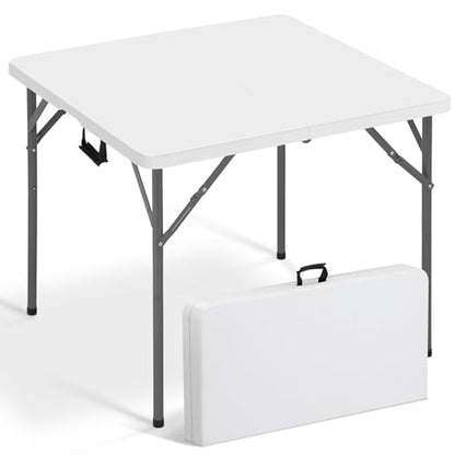 34" Square Folding Table Fold-in-Half Utility Dining Portable Table Heavy Duty HDPE with Carrying Handle, Plastic Tables for Camping,Picnic, Office, Party,Card Table (White) - color: 34"- White(square)