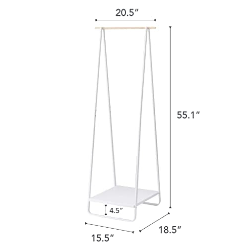 YAMAZAKI Home Freestanding Coat Hanger Clothes Rack with Shelf Steel One Size White | Freestanding coat hanger features a steel frame and bottom shelf. Space-saving vertical organization. Easy to assemble. - color: White