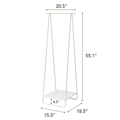 YAMAZAKI Home Freestanding Coat Hanger Clothes Rack with Shelf Steel One Size White | Freestanding coat hanger features a steel frame and bottom shelf. Space-saving vertical organization. Easy to assemble. - color: White