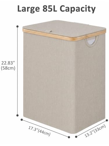 IEGrow Laundry Hamper with Lid,85L Laundry Basket with Mesh Bags,Oatmeal | Dirty Clothes Hamper Basket with Bamboo Handle for Clothes Towels - color: Oatmeal, size: 85L
