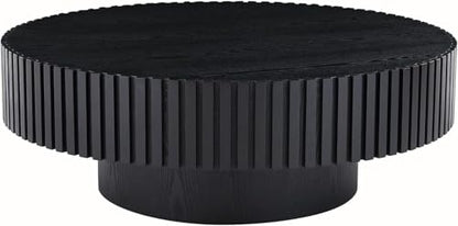 39.37'' Black Round Coffee Table for Living Room, Modern Wood Nesting Coffee Table Handcraft Circle Fluted Drum Coffee Table, Easy Assembly - color: Black, size: 39.37"x23.62"x13.42"
