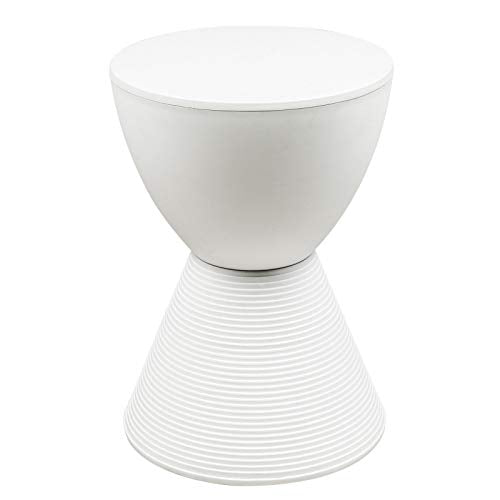 LeisureMod Modern Hourglass White Side Table - ABS Shell Drum End Table with Storage for Indoor & Outdoor Use - color: White