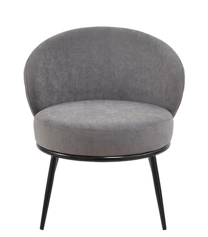GDFStudio 27" Modern Accent Chair, Comfy Lounge Chair, Velvet Upholstered Chair, Mid Century Modern Armchair with Metal Legs, Solid Wood Frame, Cushion Barrel Side Chair for Living Room Bedroom, Gray - color: Gray + Velvet