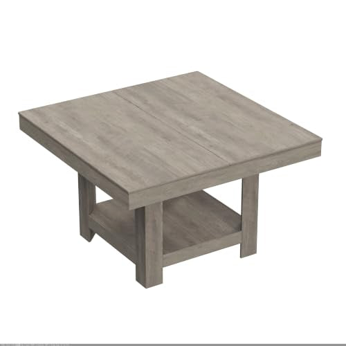 GarveeHome Square Dining Room Table for 4-6 People, Heavy Duty 350Lbs Kitchen Table with 2-Tier Storage, Waterproof Wooden Dinner Table with Sturdy Triangle Legs, Grey. - color: Grey
