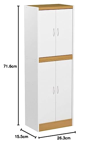 Hodedah 4 Door Kitchen Pantry with Four Shelves, White - color: White