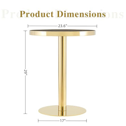 TesNus 23.6" Small Round Dining Table for 2, Circle Tulip Table, Faux Marble Top with Gold Metal Pedestal Base, Modern Leisure Coffee Table for Small Spaces, Cafe, Office, Gray&Gold - color: Gray Top&gold Base
