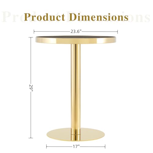TesNus 23.6" Small Round Dining Table for 2, Circle Tulip Table, Faux Marble Top with Gold Metal Pedestal Base, Modern Leisure Coffee Table for Small Spaces, Cafe, Office, Gray&Gold - color: Gray Top&gold Base