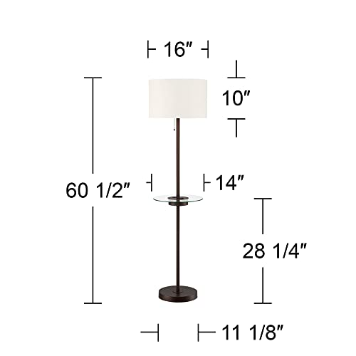 360 Lighting Caper 60 1/2" Tall Bronze Table Floor Lamp with USB and Outlet | Modern Tray AC Power in Base 5 Metal Off White Fabric Drum Shade for Living Room Reading House Bedroom - color: Bronze - Single