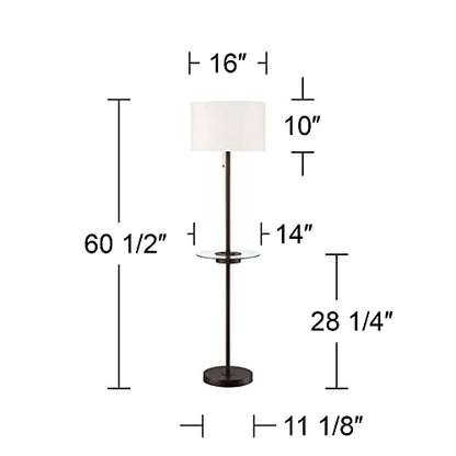 360 Lighting Caper 60 1/2" Tall Bronze Table Floor Lamp with USB and Outlet | Modern Tray AC Power in Base 5 Metal Off White Fabric Drum Shade for Living Room Reading House Bedroom - color: Bronze - Single