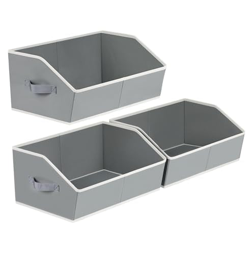 Trapezoid Closet Shelf Organizer - Large Baskets for Organizing, Fabric Storage Cubes for Shelves, Storag Organizers Bins for Clothes, Blankets, 3 Pack, Grey - color: Grey, size: Large -3 Pack