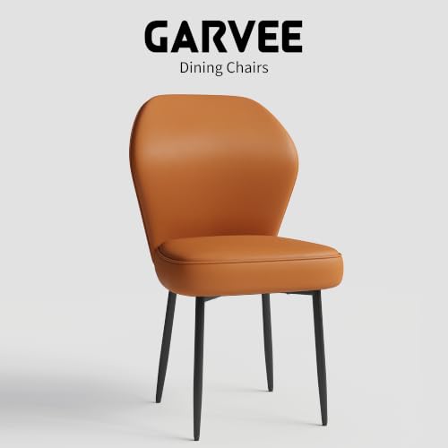 Garvee PU Leather Dining Chairs Set of 2, Modern Fabric Upholstered Kitchen Side Chairs with Metal Pegs, Brown - color: Brown, size: Set of 2