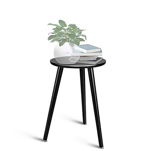 Indoor Plant Stand, Modern Plant Table 16.5" Tall Wood Mid Century Flower Holder Small Round Side End Table - color: Black, size: 16.5"