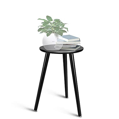 Indoor Plant Stand, Modern Plant Table 16.5" Tall Wood Mid Century Flower Holder Small Round Side End Table - color: Black, size: 16.5"