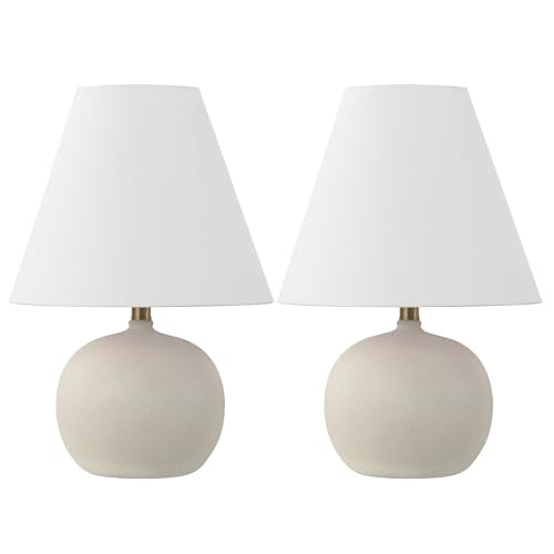 JONATHAN Y Asher 18.25" Gourd LED Table Lamp, Matte Cream, Set of 2 | Scandinavian Minimalist Style, White Linen Shade, Resin Metal Base, Bedside Nightstand, Rotary Switch, LED Bulbs Included - color: Matte Cream