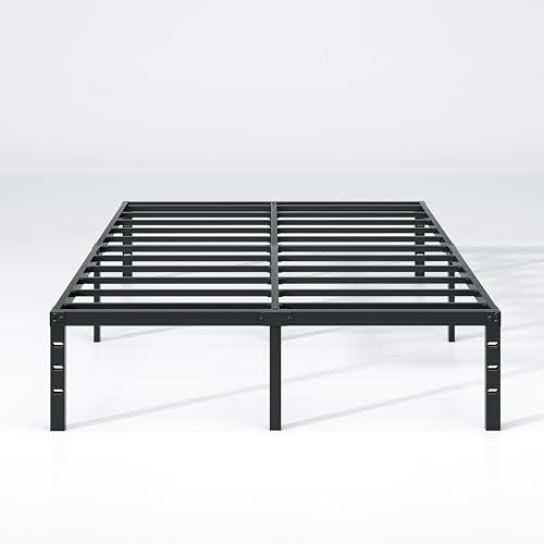 NEW JETO Metal Bed Frame,Queen Size Bed Frame with Storage Space,12 Inch | Heavy Duty Sturdy Mattress Foundation, Easy Assembly,No Box Spring Needed, Black - size: Queen, style: 12 Inch
