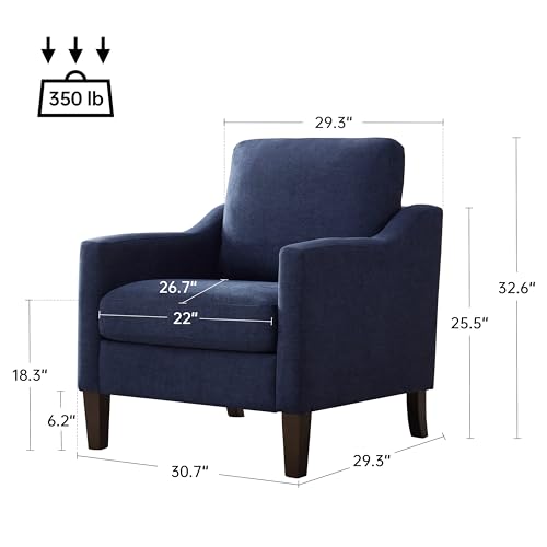 VKNOW Accent Chairs, Living Room Chairs with Wood Legs, Blue | Mid Century Armchair, Flexible Cushion, No Tool Assembly, Removable Cushion, Upholstered Single Sofa For Living Room, Bedroom - color: Navy Blue
