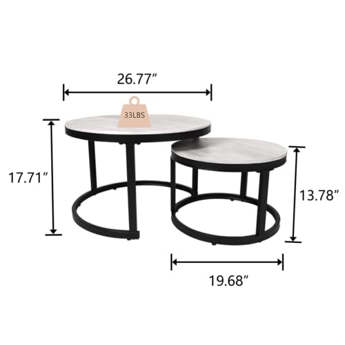 Nesting Coffee Table Set of 2, Round Stacking Coffee Tables with Nesting Coffee Table Set of 2, Round Stacking Coffee Tables with Resin Top & Metal Frame - color: Media Size + Black Frame