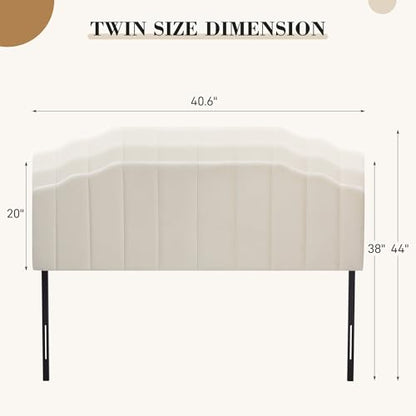 Upholstered Headboard Adjustable Height Queen/King Headboard Cream Velvet Tufted Modern Vertical Channel Design with Stepped Silhouette Top Edge(Beige Twin) - color: Beige, size: Twin