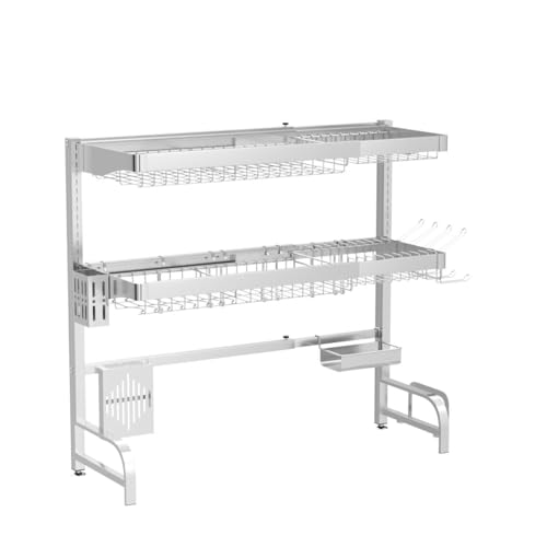 Over The Sink Dish Drying Rack, Extra Large Capacity Dish Drainer | 3 Tier Extra Large All Stainless Steel Expandable Plate Strainers, Rustproof Metal, Counter Space Saving, Modern Silver - color: Silver, style: Over Sink 3 Tier