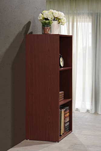 Hodedah 3-Shelf Bookcase in Mahogany - color: Mahogany, size: 3-Shelf