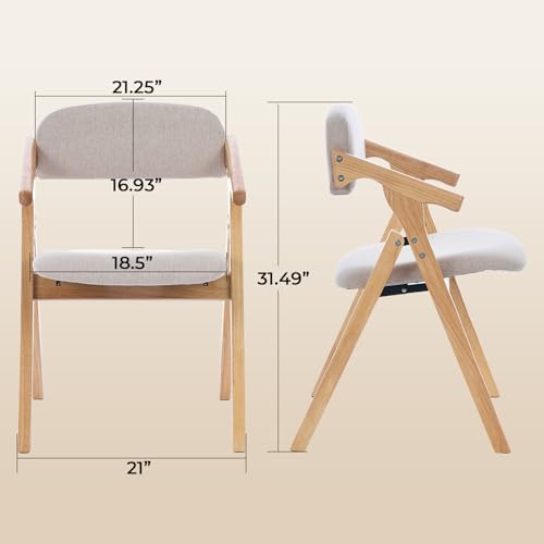 Folding Chairs with Padded Seats,Wooden Stackable Dining Chair,Easy to Store Foldable Dining Chairs for Kitchen, Living Room, Wedding Party Picnic (Beige) - color: Beige