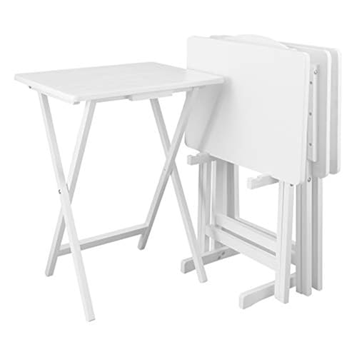 HomeStock Antique 5-Piece Solid Wood Folding Tray Table Set with Storage Stand 4 Durable TV Tables for Living Room or Snacks, 19" x 14.75" x 25.5" White - color: White