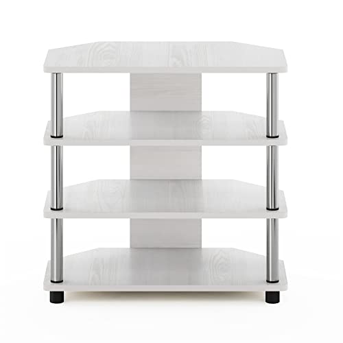 Furinno Econ Easy Assembly 4-Tier Petite Entertainment Center TV Stand for TV up to 25 Inch with Stainless Steel Tubes, White Oak/Chrome - color: White Oak, size: 4-Tier