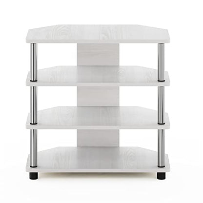 Furinno Econ Easy Assembly 4-Tier Petite Entertainment Center TV Stand for TV up to 25 Inch with Stainless Steel Tubes, White Oak/Chrome - color: White Oak, size: 4-Tier