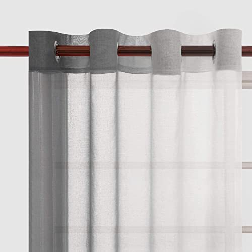 DWCN Grey Faux Linen Ombre Sheer Curtains - Semi Voile Gradient Grommet Top Curtains for Bedroom and Living Room, Set of 2 Window Curtain Panels, 52 x 84 Inches Long - color: Grey, size: 52"W x 84"L (Pack of 2)