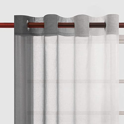 DWCN Grey Faux Linen Ombre Sheer Curtains - Semi Voile Gradient Grommet Top Curtains for Bedroom and Living Room, Set of 2 Window Curtain Panels, 52 x 84 Inches Long - color: Grey, size: 52"W x 84"L (Pack of 2)