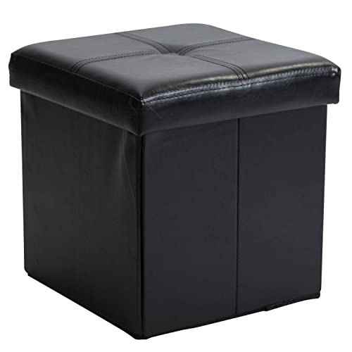Simplify Faux Leather Folding Storage Ottoman | Single | Collapsible | Tufted Padded Seating | Foot Rest | Bench | Toy Box | Black - color: Black, size: 15"D x 15"W x 15"H