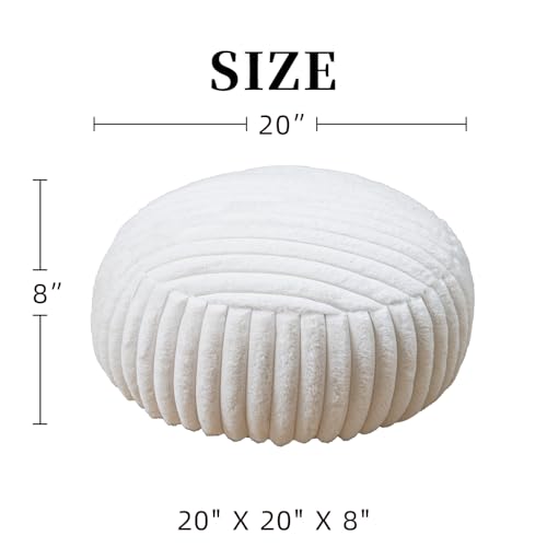 Unstuffed Pouf Ottoman Round Pouf Cover Soft Bean Bag, Beige | Cover Only, 20x20x8 In, Soft Short Plush, Ribbed Texture, Modern Style, Living Room, Bedroom, Reading Nook - color: Beige B
