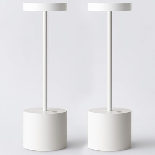 Rechargeable Cordless Table Lamp, Battery Operated LED Lamps | 3-Color Stepless Dimmable, Portable IP54 Waterproof Outdoor Lamps for Patio Dining Bar Home Office (2-Pack White) - color: 2-Pack White