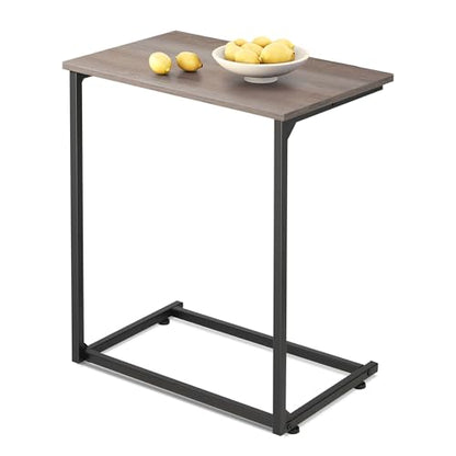 WLIVE C-Shaped End Table, Small Side Tables for Sofa, Wide Couch Table That Slide Under, Laptop Snack Table for Living Room, Bedroom, Home Office, Grey - color: Greige