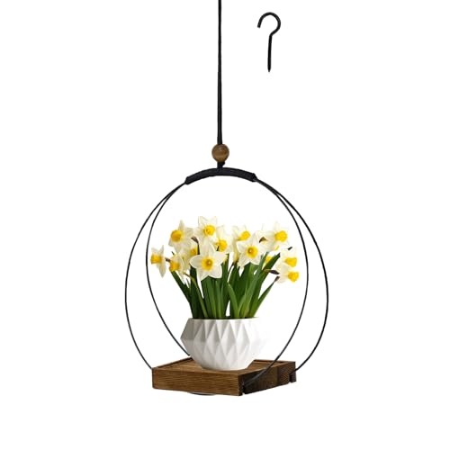 Hanging Planter for Indoor Plants, Black Plant Hanger Indoor with Sturdy Wood Base, Modern Boho Macrame Plant Hanger for 3-5.5 Inch Pot, Hanging Wall Ceiling Window Home Decor (Pots Not Included)